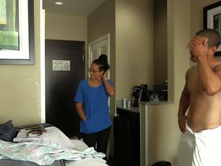 ROOM SERVICE&excl; Slutty Latina maid Jolla fucks hotel guest and makes a mess in the room&period;